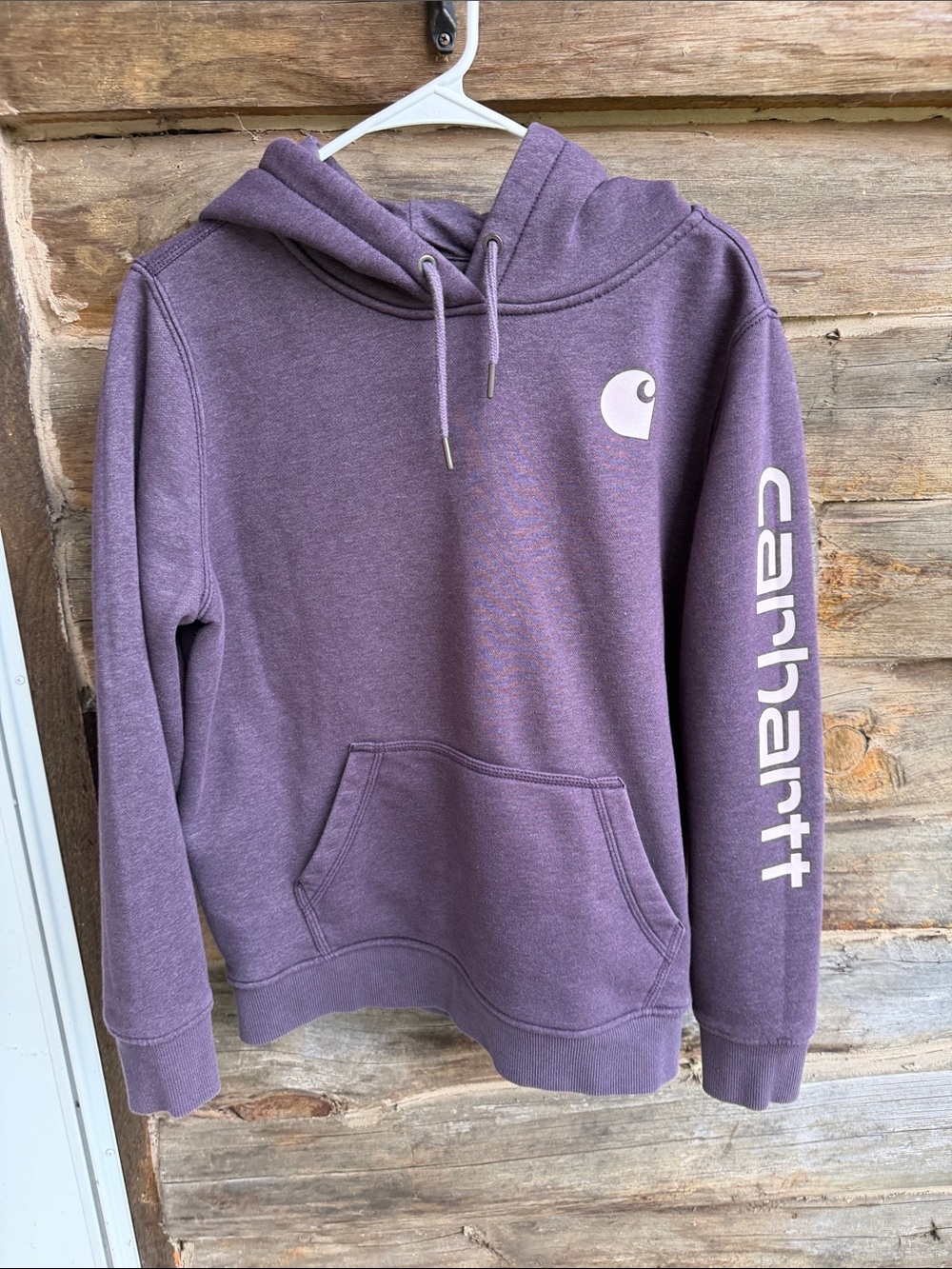Carhartt Plum Relaxed-Fit Pullover Hoodie with White Interior Logo